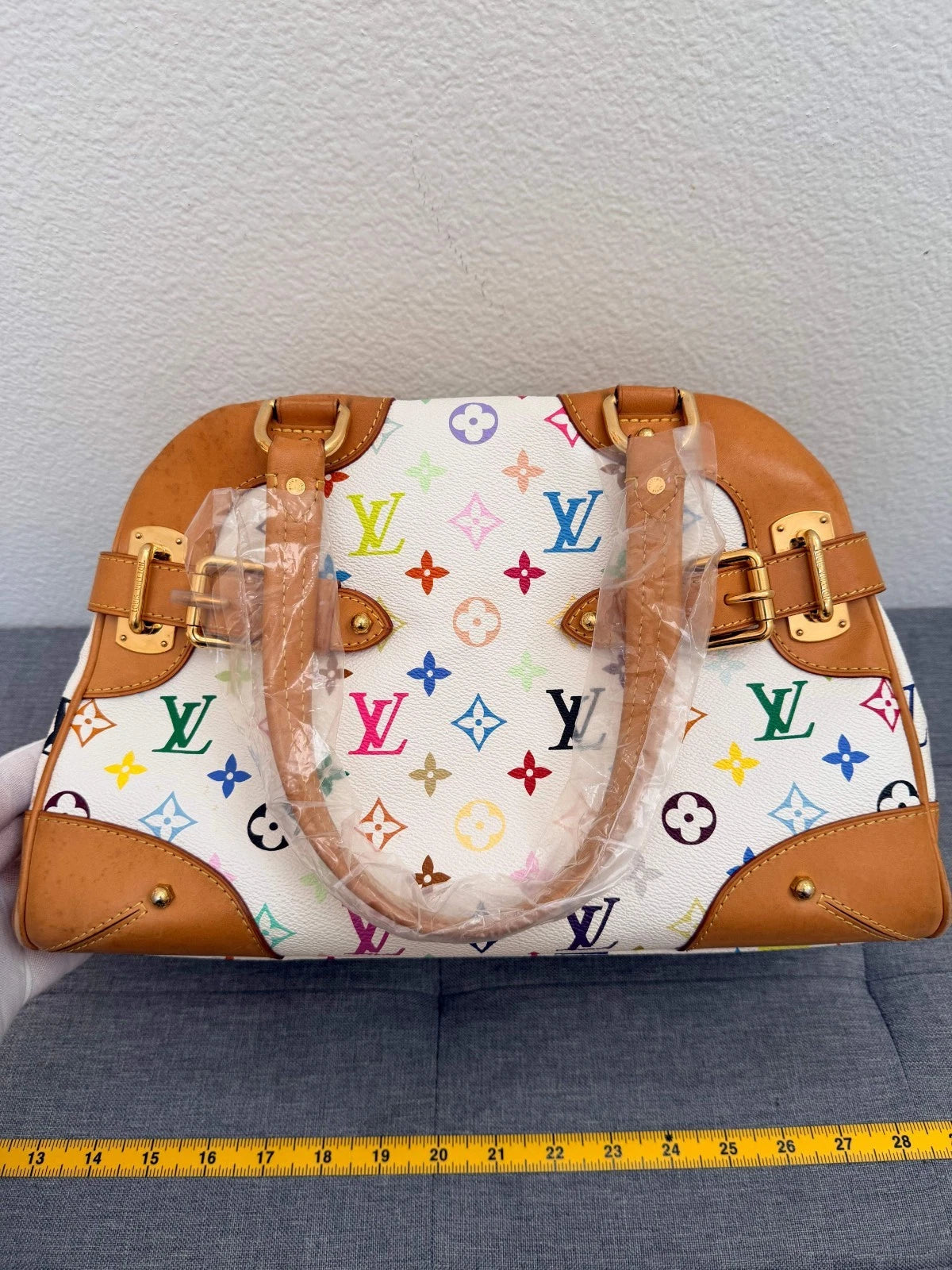 LOUIS VUITTON Monogram Multicolor Claudia Hand Bag White LV Auth