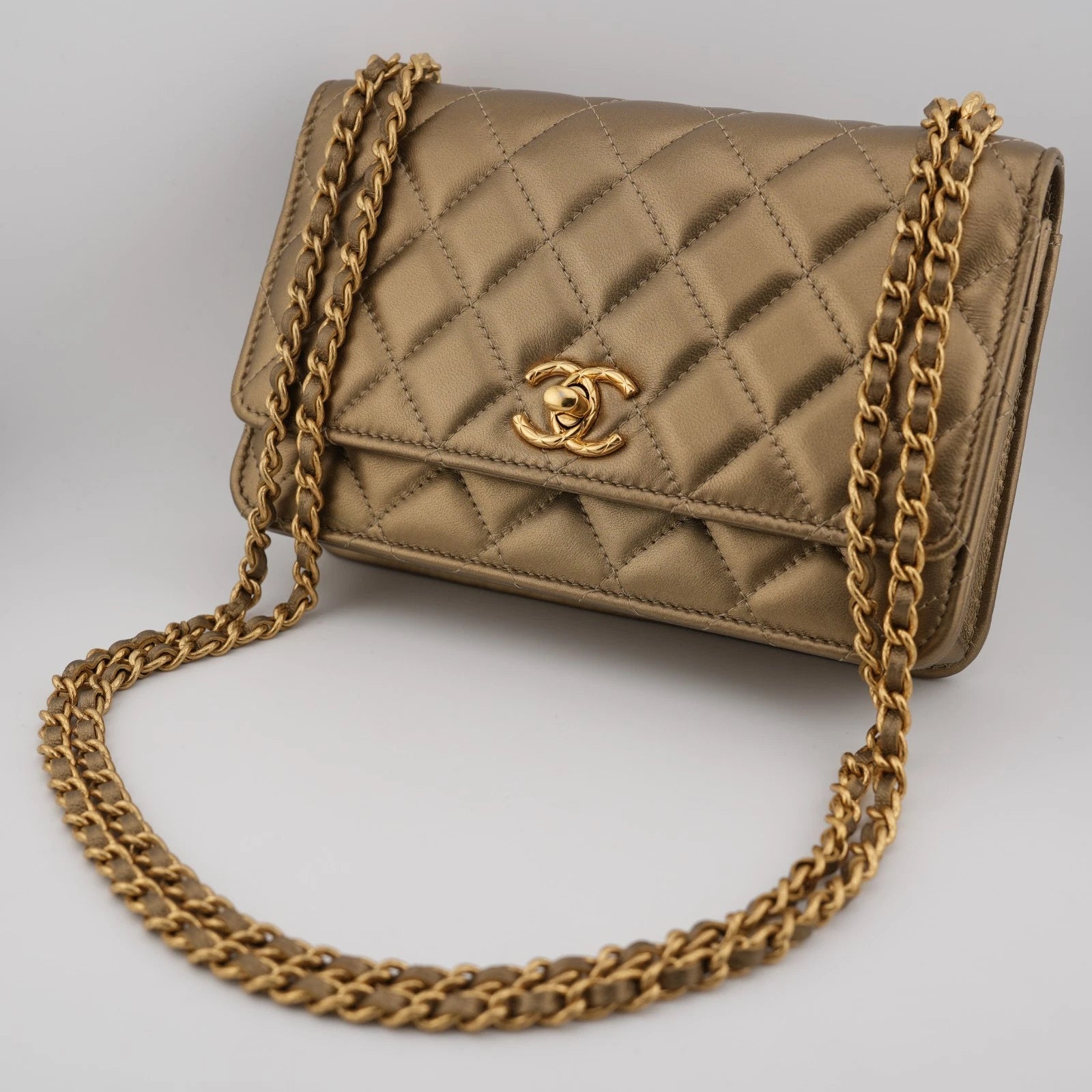 Chanel Classic Quilted Wallet on Chain Gold Metallic Leather