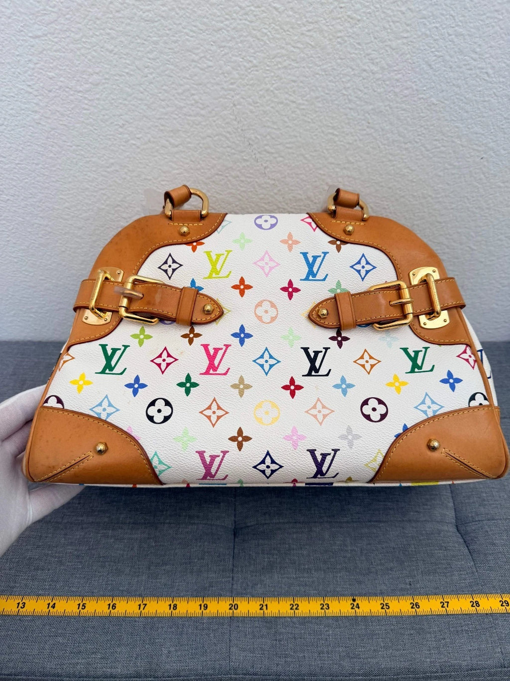 LOUIS VUITTON Monogram Multicolor Claudia Hand Bag White LV Auth