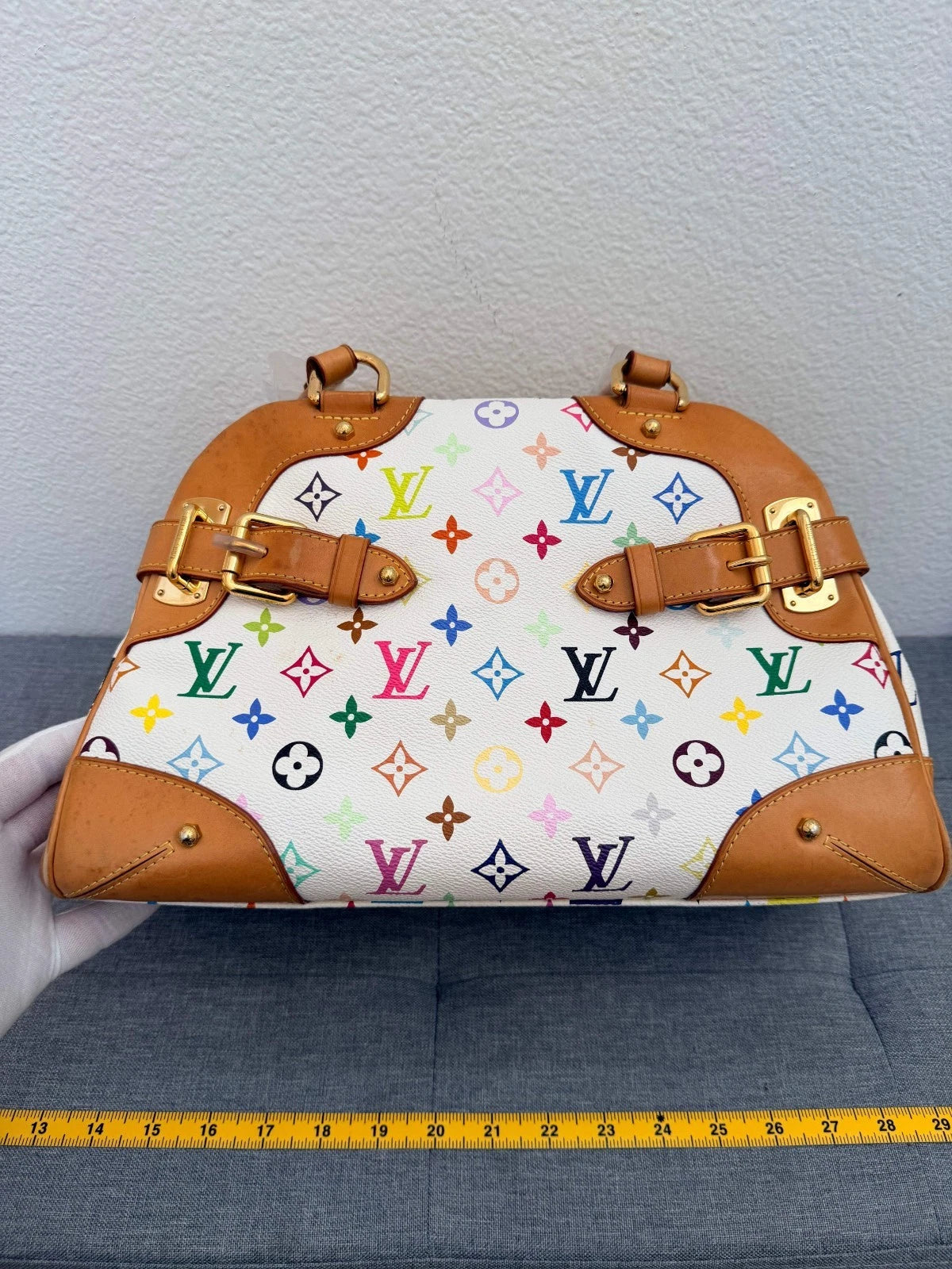 LOUIS VUITTON Monogram Multicolor Claudia Hand Bag White LV Auth