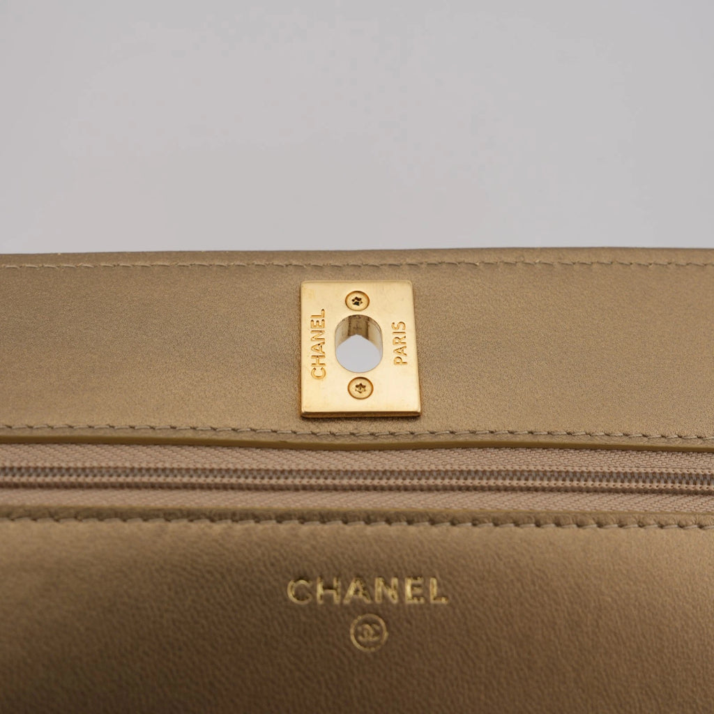 Chanel Classic Quilted Wallet on Chain Gold Metallic Leather