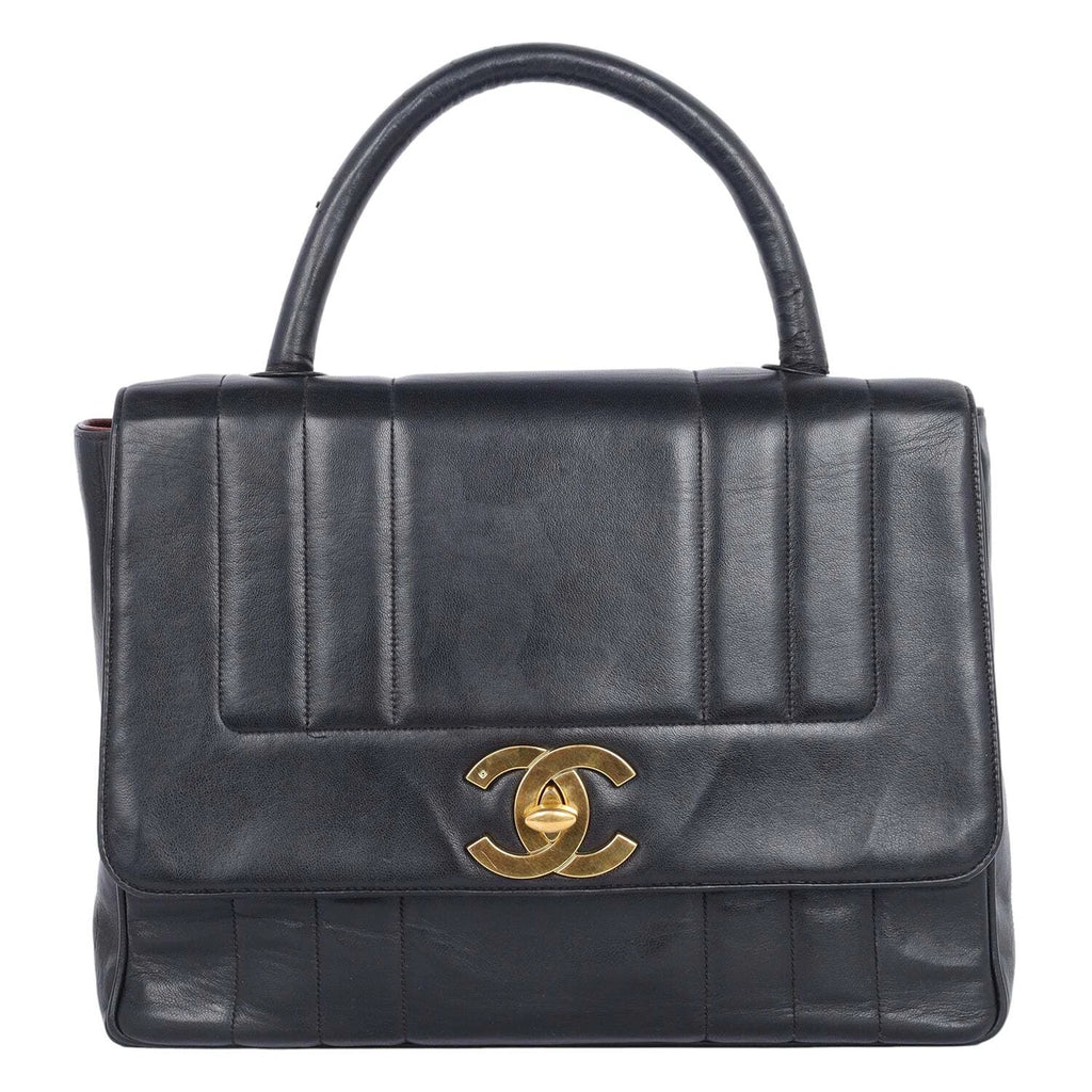 Chanel Vertical Quilted Square Top Handle Flap Bag Black