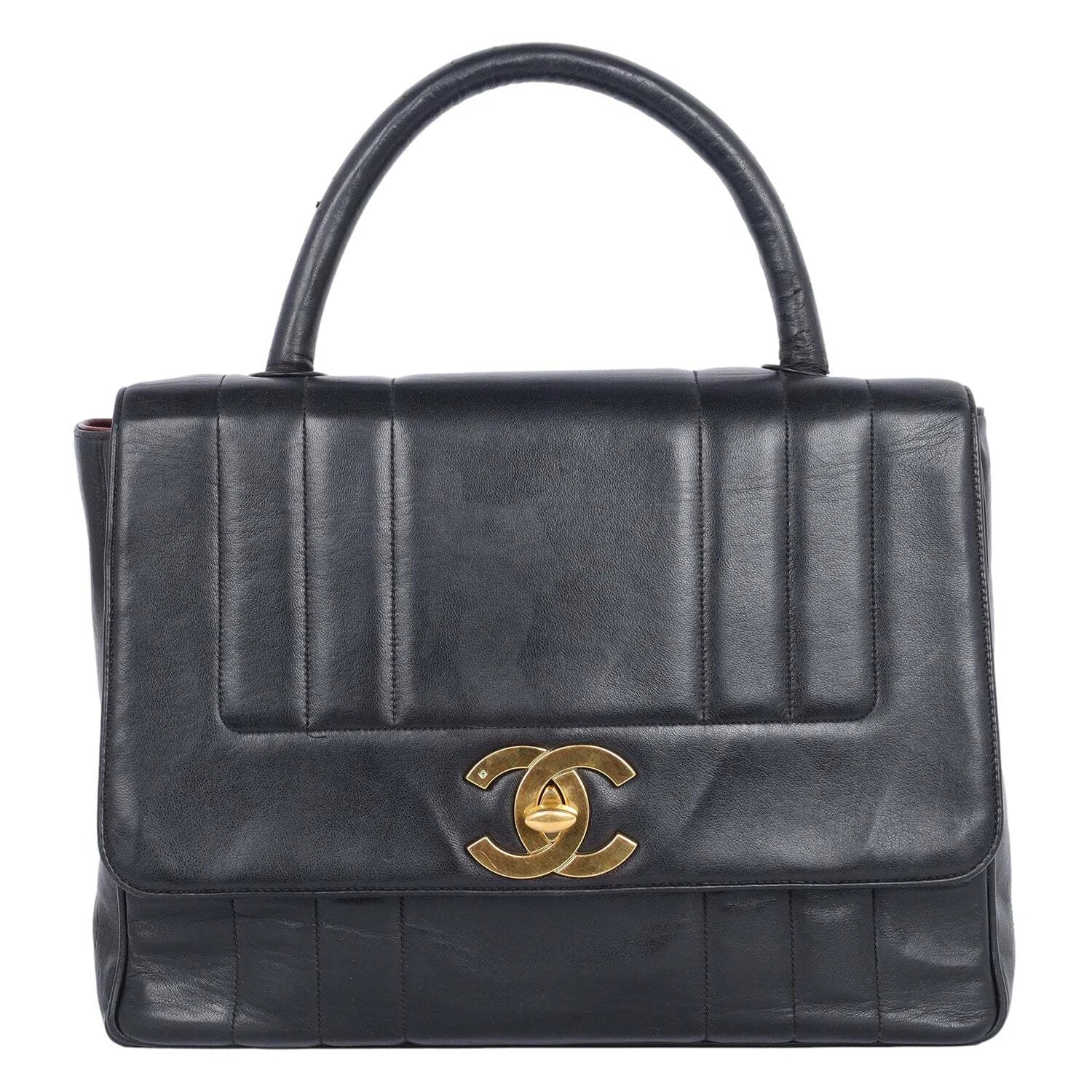 Chanel Vertical Quilted Square Top Handle Flap Bag Black