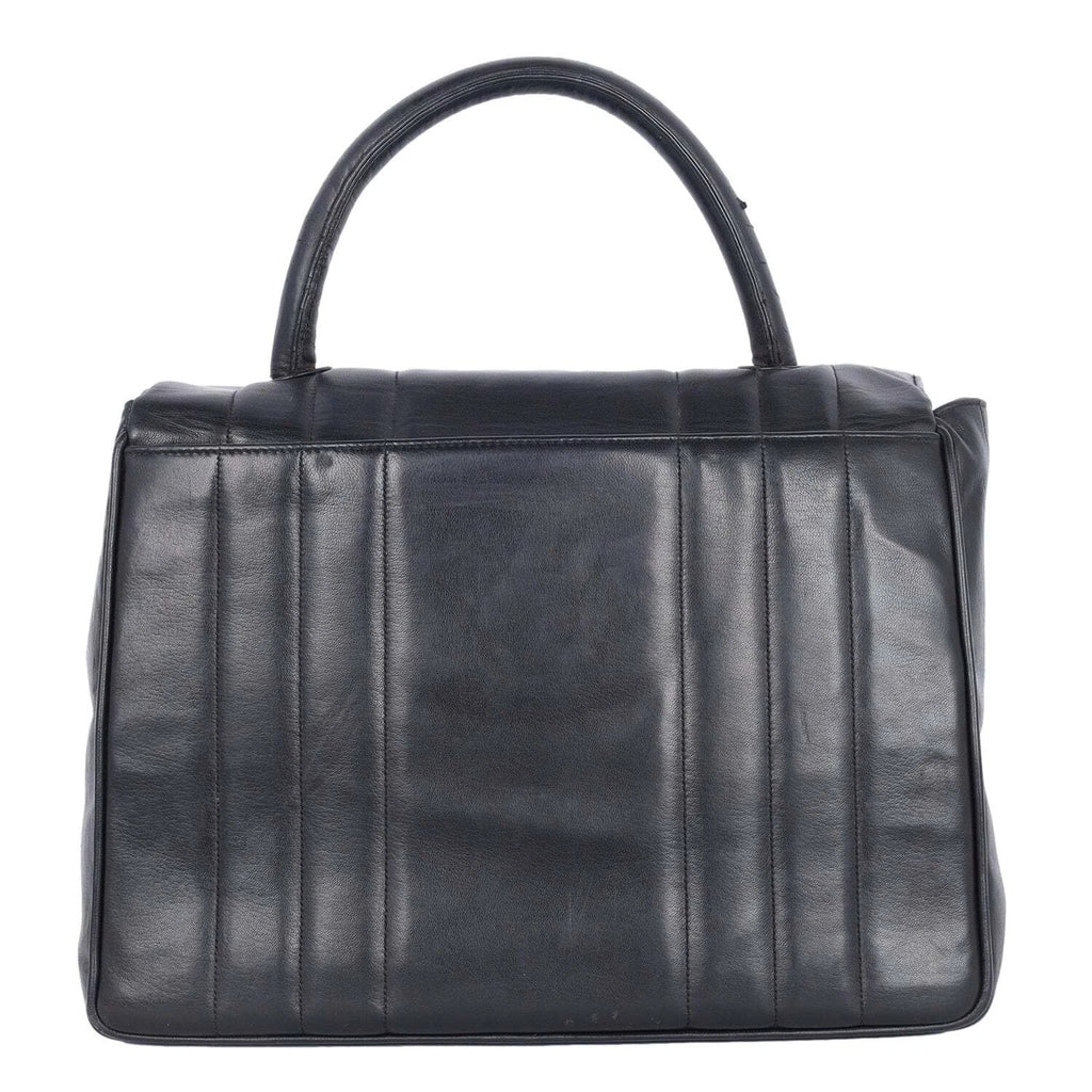 Chanel Vertical Quilted Square Top Handle Flap Bag Black