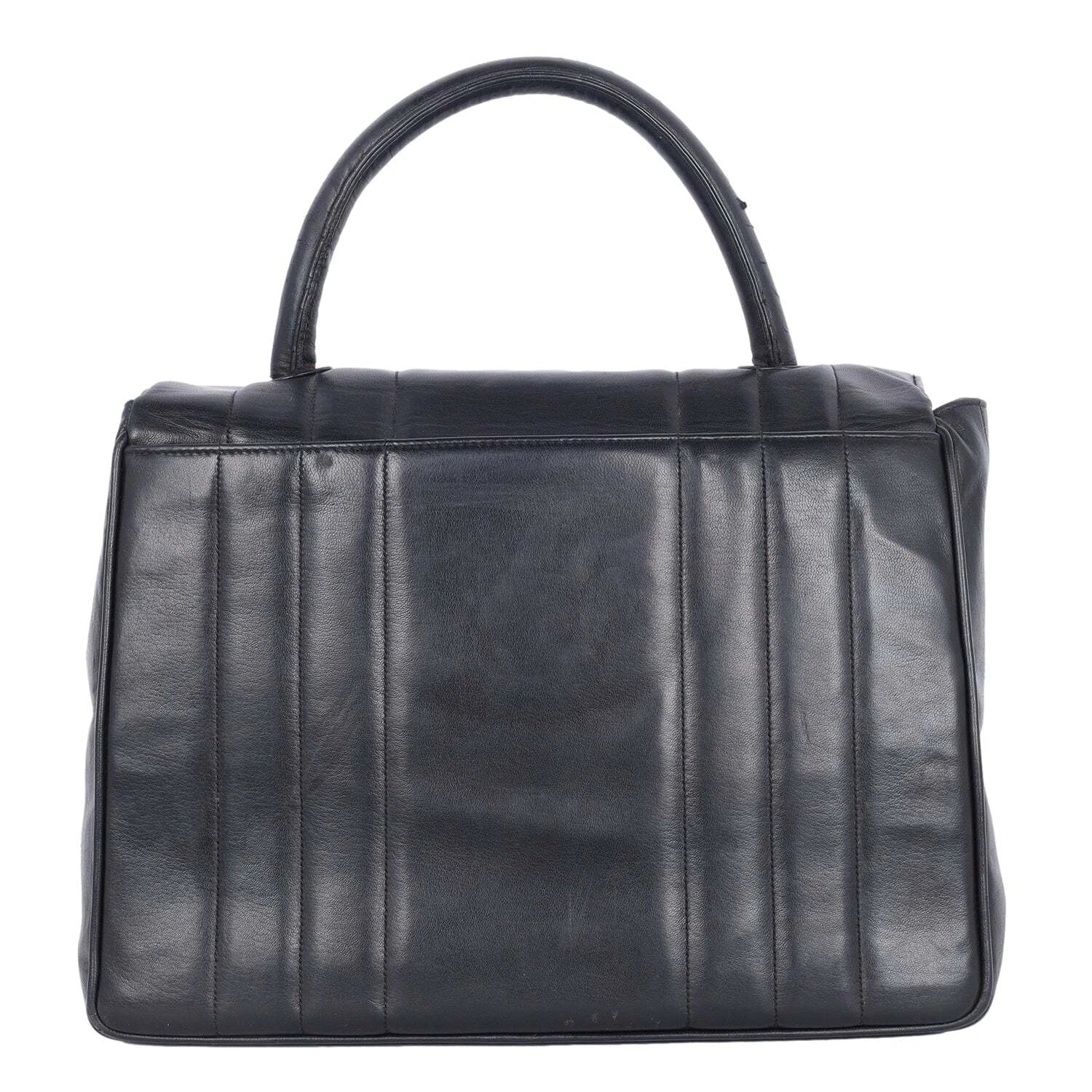 Chanel Vertical Quilted Square Top Handle Flap Bag Black