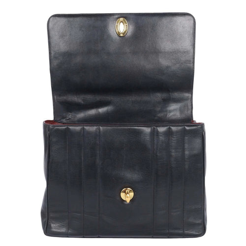 Chanel Vertical Quilted Square Top Handle Flap Bag Black