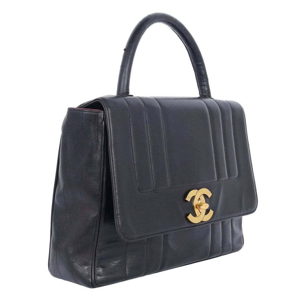Chanel Vertical Quilted Square Top Handle Flap Bag Black