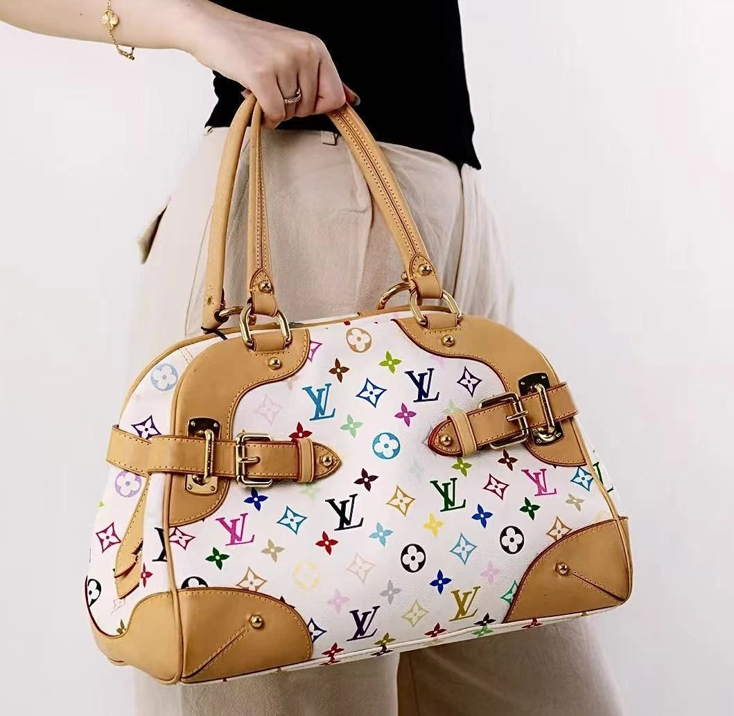 LOUIS VUITTON Monogram Multicolor Claudia Hand Bag White LV Auth