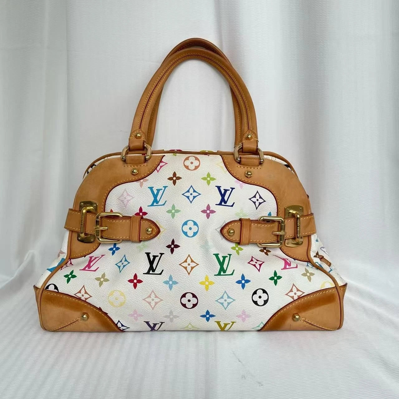 LOUIS VUITTON Monogram Multicolor Claudia Hand Bag White LV Auth
