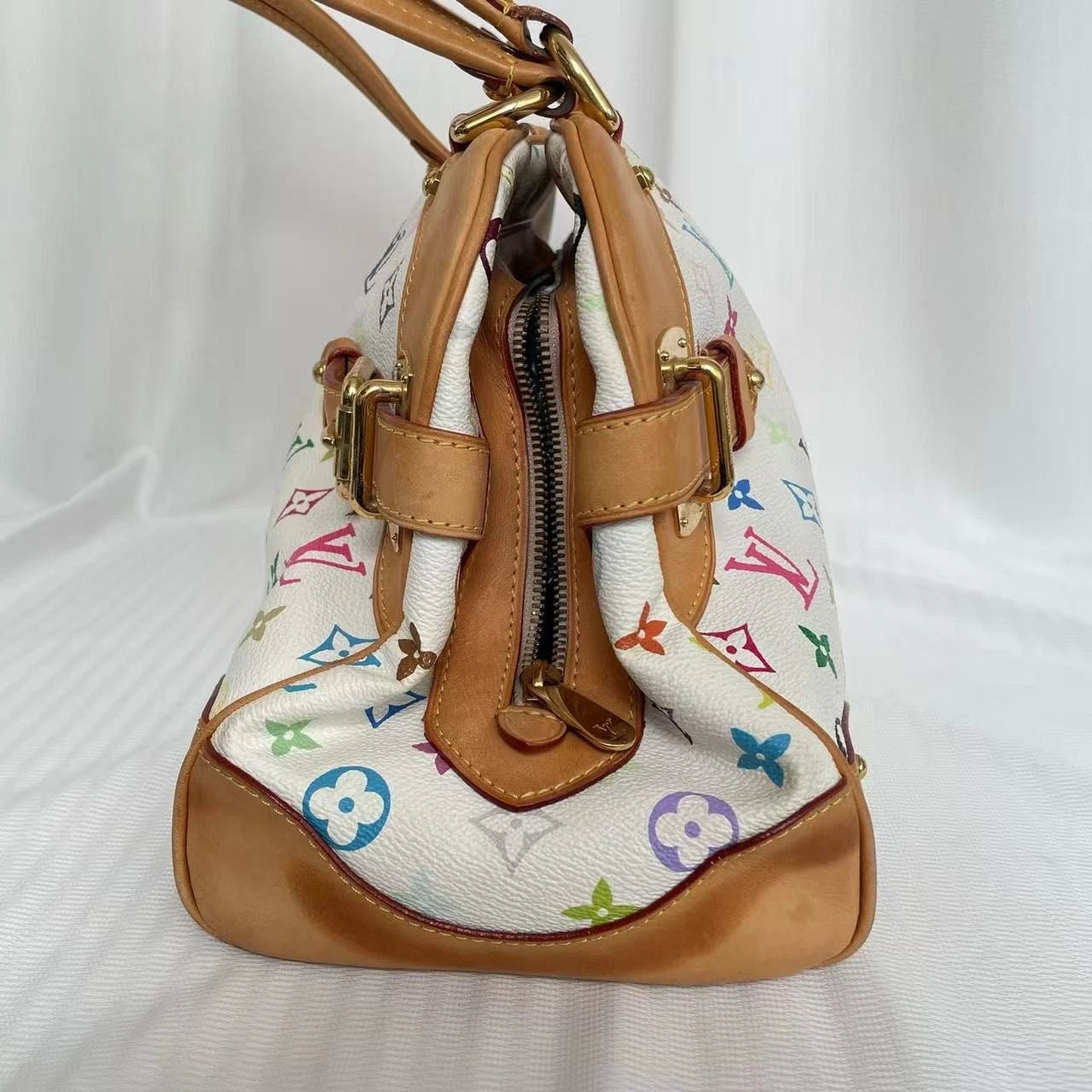 LOUIS VUITTON Monogram Multicolor Claudia Hand Bag White LV Auth